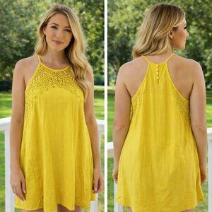 Venus Bright Yellow Cotton Crochet Lace Detail Sundress | Size 6 |